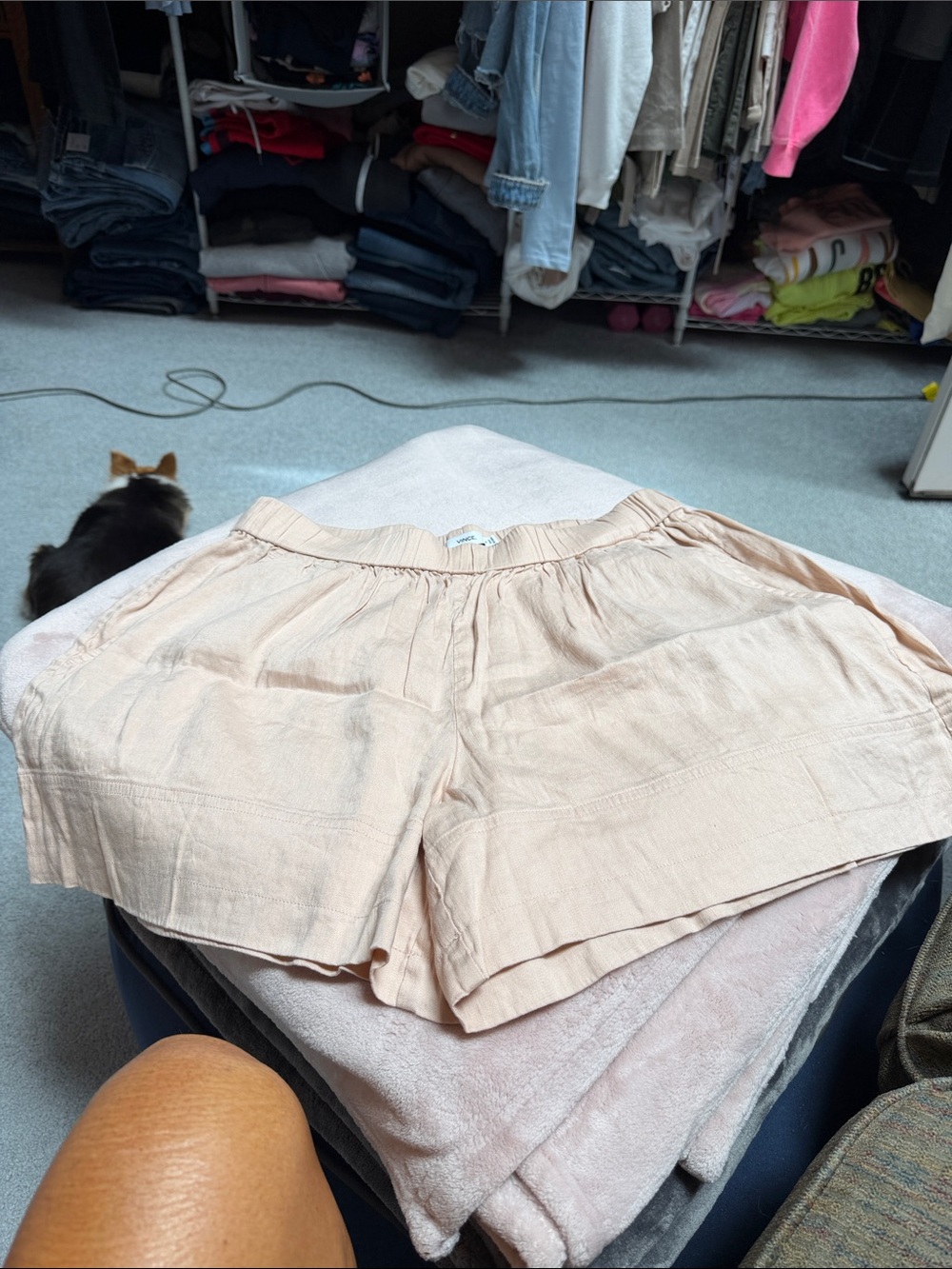 Vince Linen Blend Light Peach Women's Elastic-Waist Shorts Sz M Dress Shorts